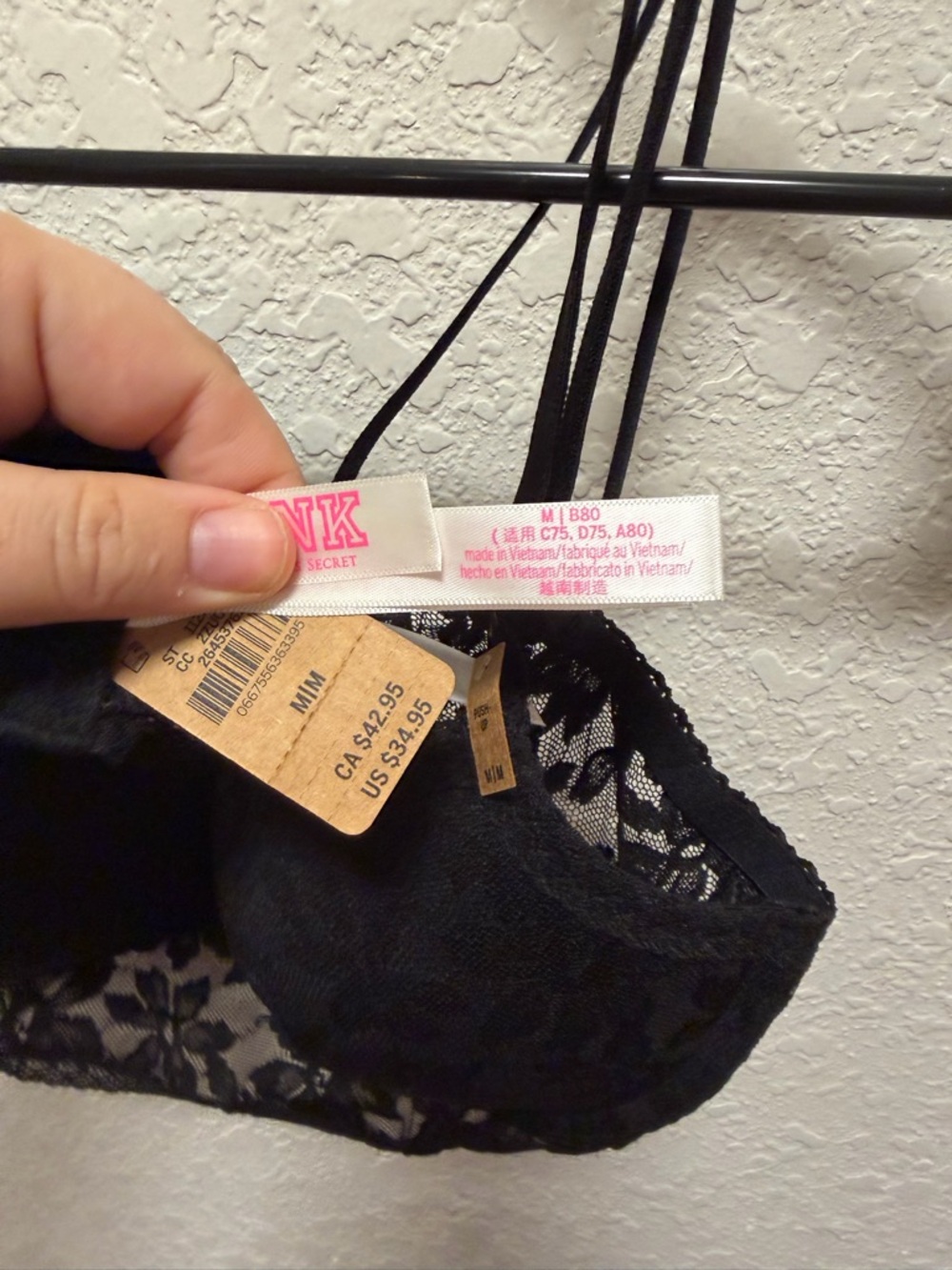 Victoria's Secret PINK Bralette Bra Women's M Black Padded Lace Underwire - Picture 6 of 6